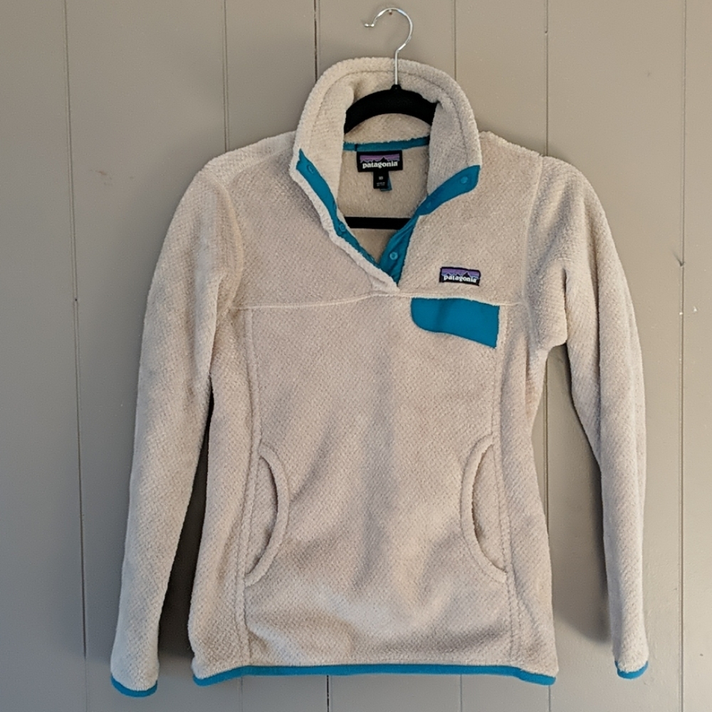 Cream & Blue Patagonia Fleece Pullover XS Women's